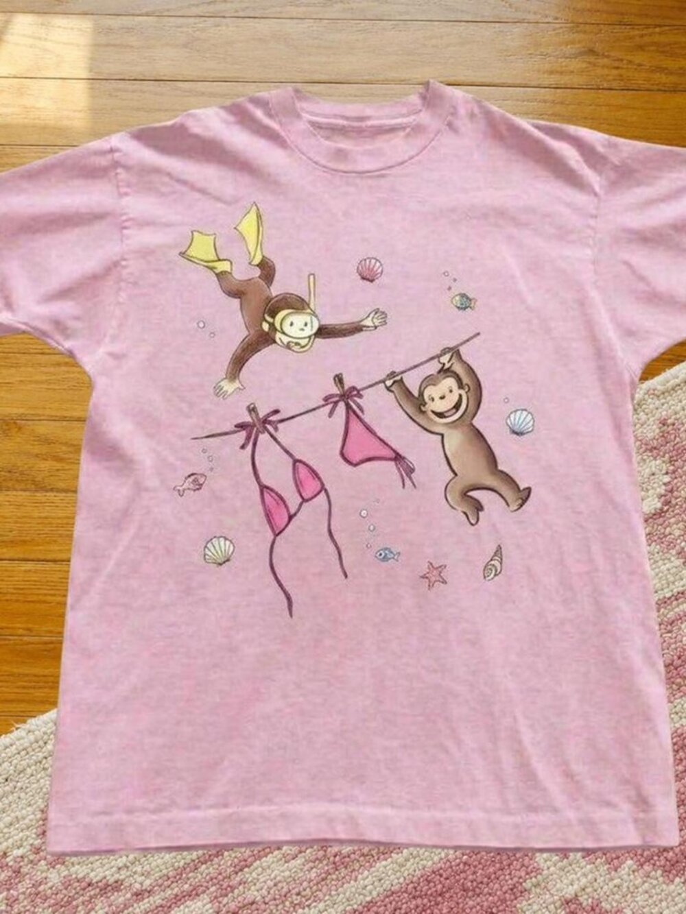 Light Pink Curious George baby tee